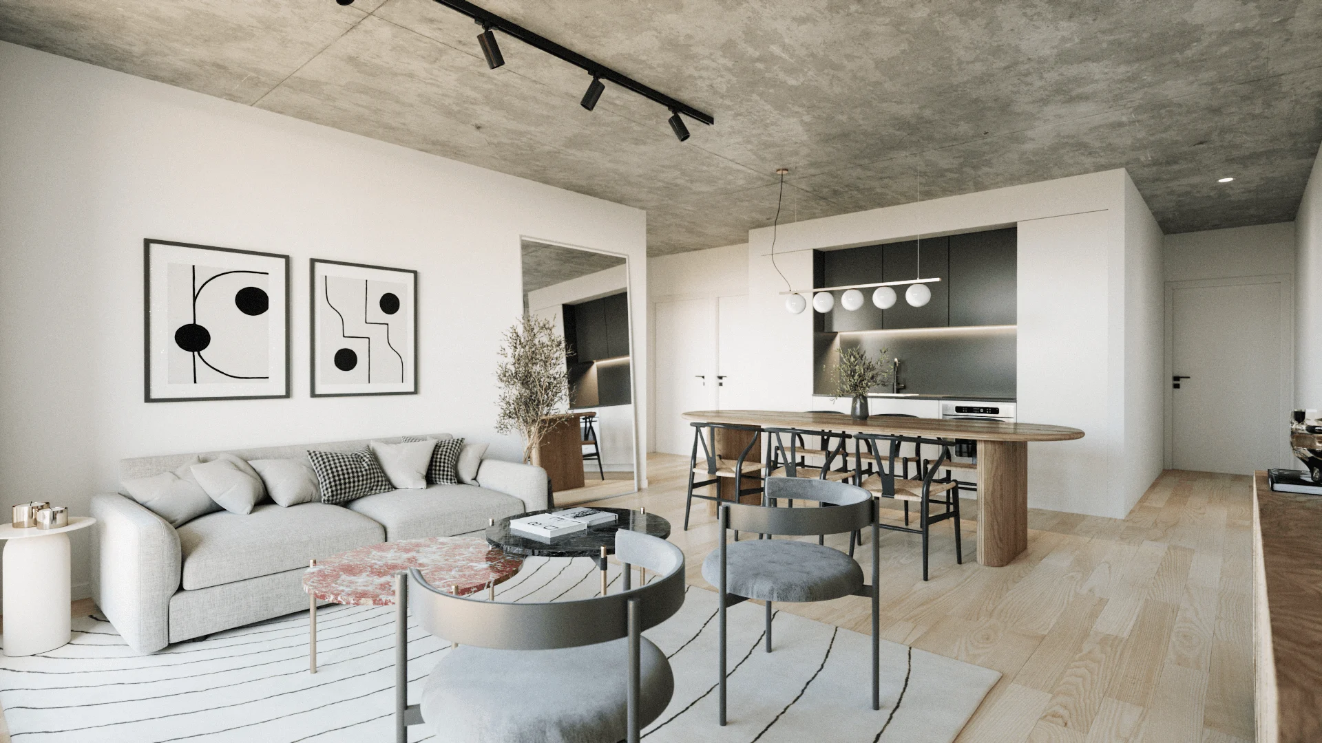 Huidobro — living room, 3D visualization