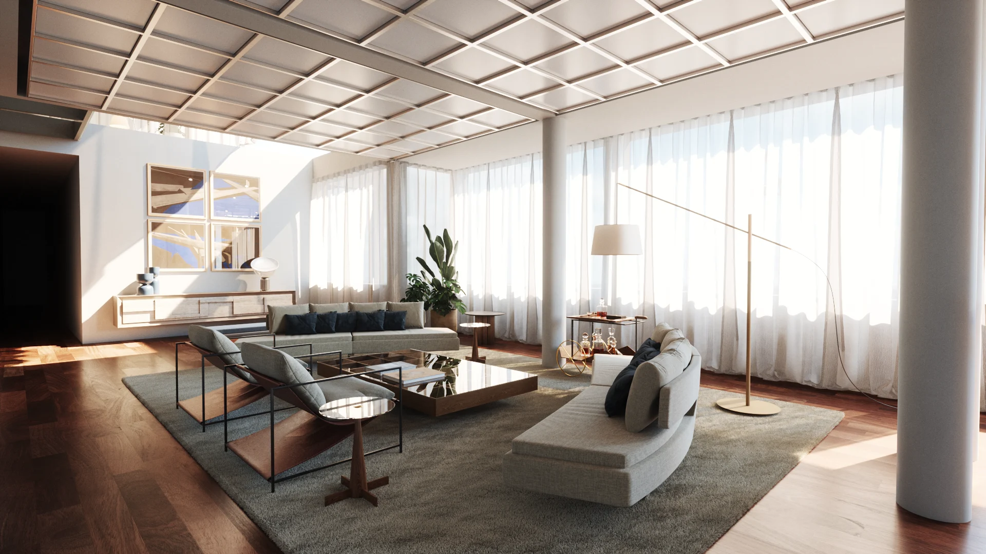 Leblon Apartments — living room, 3D visualization
