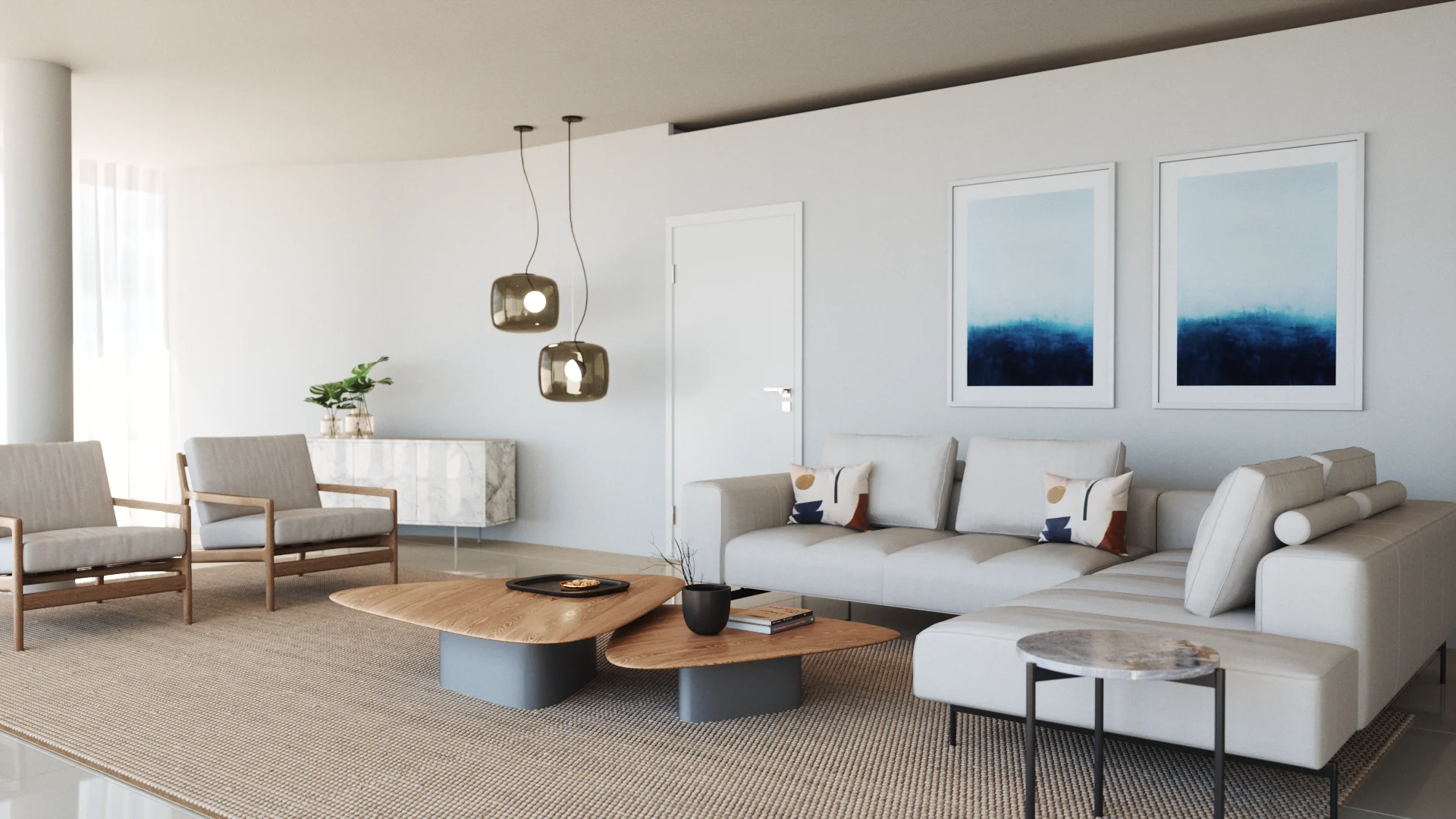 Leblon Apartments — living room, 3D visualization